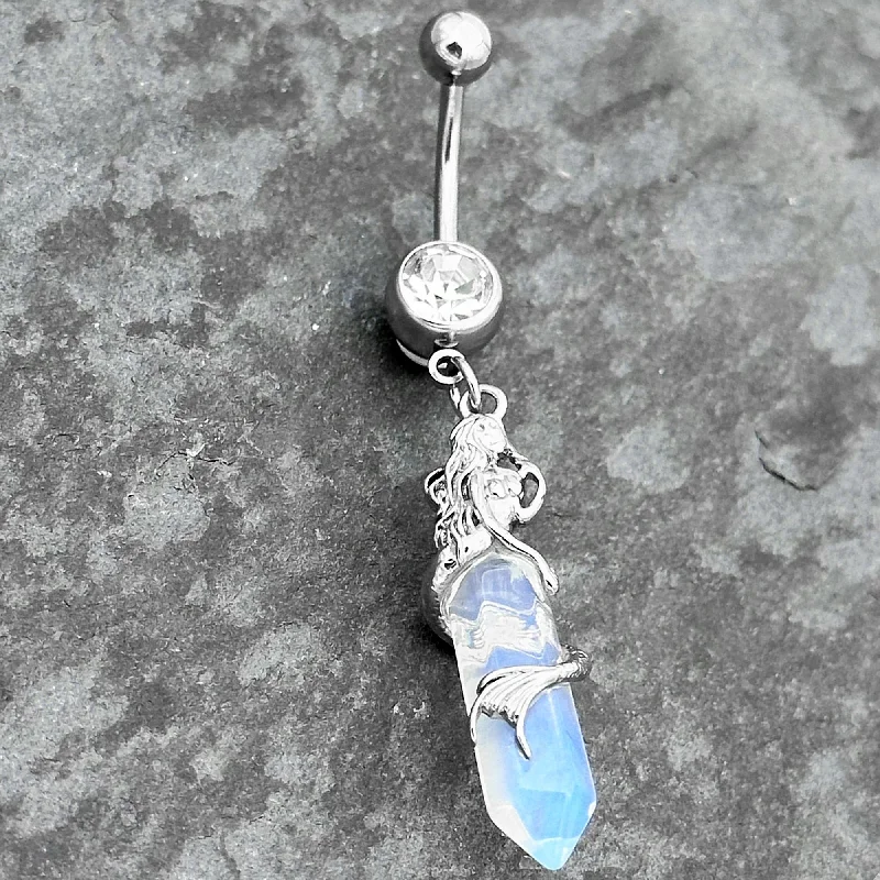 Belly Rings for Unique Fashionistas -Clear Gem Mermaid Rider Dangle Belly Ring