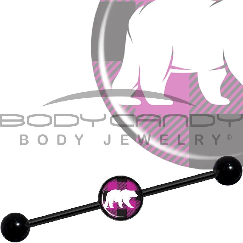 Women's Earrings – Elegant Designs for Every Personality--14 Gauge Pink Black Plaid Polar Bear Black Industrial Barbell 37mm