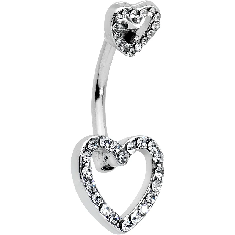 Beautiful Belly Rings for Elegant Style -Clear Gem Open Heart Valentine Double Mount Belly Ring