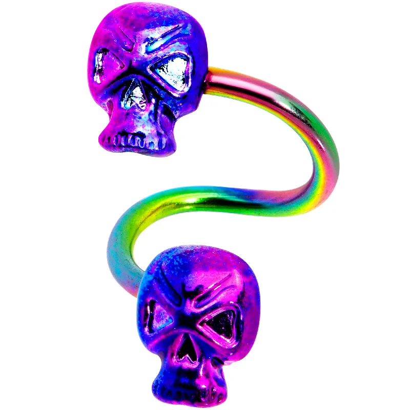Comfortable Belly Rings for Effortless Style -Rainbow Plated Scary Skull Spiral Twister Belly Ring