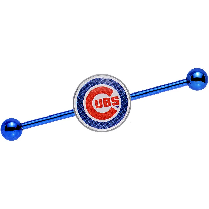 Women's Earrings – Elegant Designs for Every Personality--Licensed MLB Blue Anodized Chicago Cubs Industrial Barbell 38mm