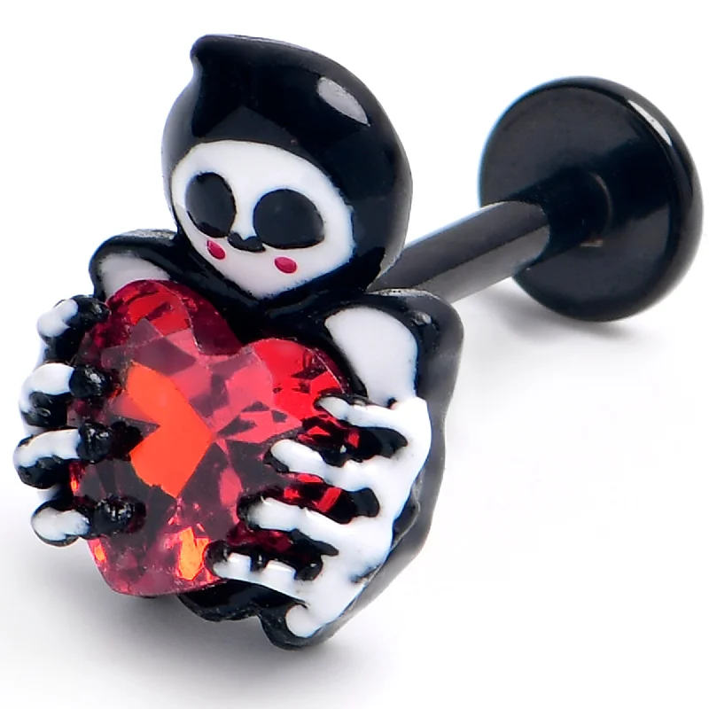 Comfortable Lip Rings for Bold Fashion16 Gauge 5/16 Red Gem Black Skeleton Heart Labret Monroe Tragus
