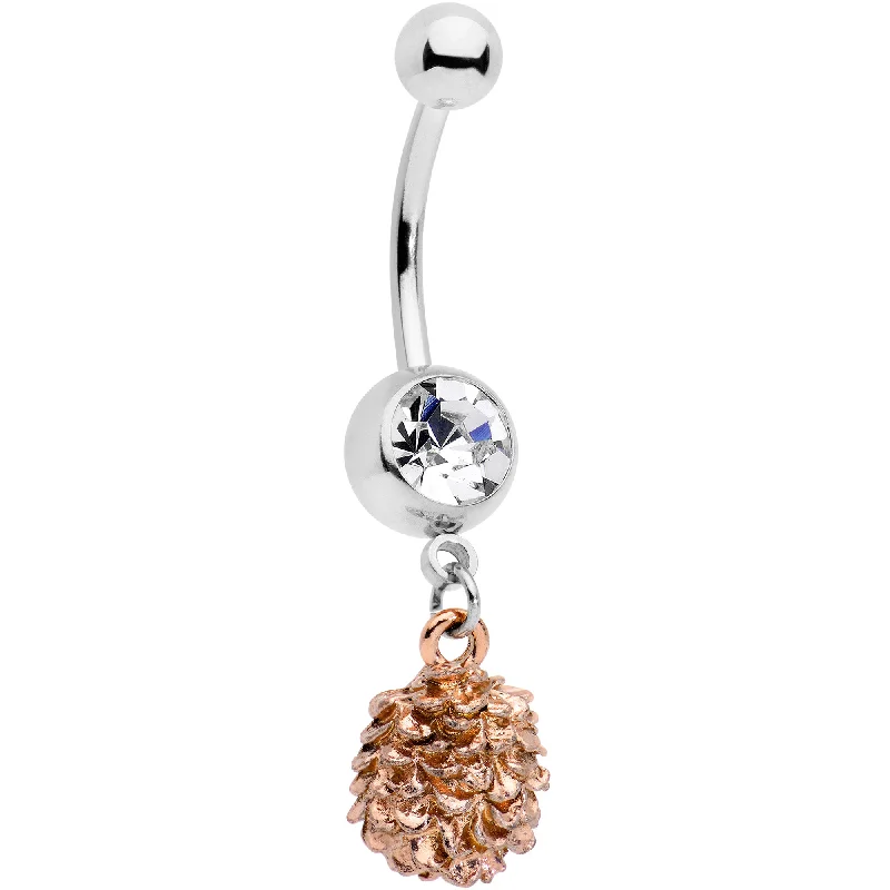 Comfortable Belly Rings for Unique Look -Clear Gem Autumn Pine Cone Dangle Belly Ring