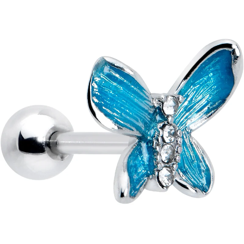 Women's Earrings – Elegant Designs for Every Personality--16 Gauge 1/4 Clear Gem Chunky Butterfly Blue Cartilage Tragus Earring