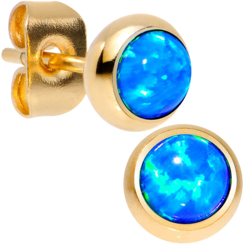 Women's Earrings – Elegant Designs for Every Personality--Blue Synthetic Opal Gold IP 316L Surgical Steel Stud Earrings