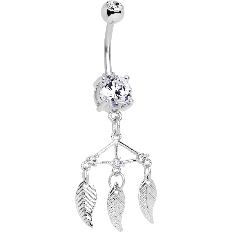 Comfortable Belly Rings for Fashionable Women -Clear CZ Gem Free Spirit Feather Dangle Belly Ring Comfortable Belly Rings for Fashionable Women -Clear CZ Gem Free Spirit Feather Dangle Belly Ring