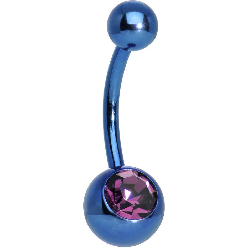 Designer Belly Rings with Creative Features -Purple Gem Blue Anodized Titanium Belly Ring
