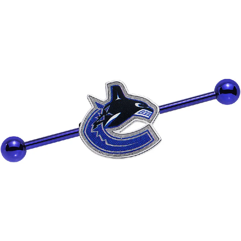 Women's Earrings – Elegant Designs for Every Personality--Licensed NHL Blue Anodized Vancouver Canucks Industrial Barbell 38mm