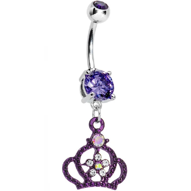 Trendy Belly Rings for Chic Fashion -Purple Gem Princess Crown Belly Button Ring