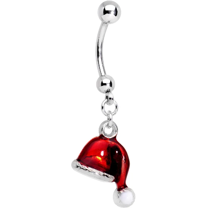 Belly Rings with Unique Stone Patterns -Red Santa Cap Christmas Dangle Belly Ring