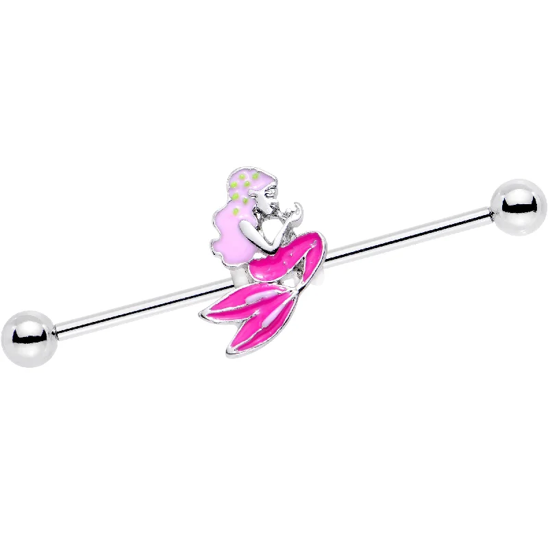 Women's Earrings – Elegant Designs for Every Personality--14 Gauge Steel Precious Pink Mermaid Industrial Barbell 38mm