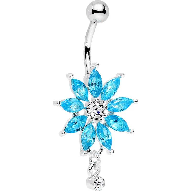 Simple Belly Rings for Clean and Elegant Look -Clear Aqua Gem Breathtaking Flower Dangle Belly Ring Simple Belly Rings for Clean and Elegant Look -Clear Aqua Gem Breathtaking Flower Dangle Belly Ring