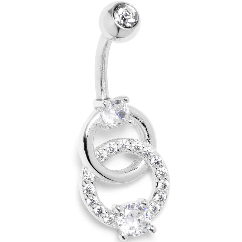 Stylish Belly Rings for Chic Looks -Clear CZ Gem Linked Loops Dangle Belly Ring