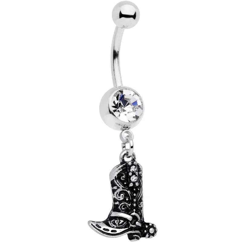 Beautiful Belly Rings for Glamorous Effect -Clear Gem Cowboy Boot Dangle Belly Ring