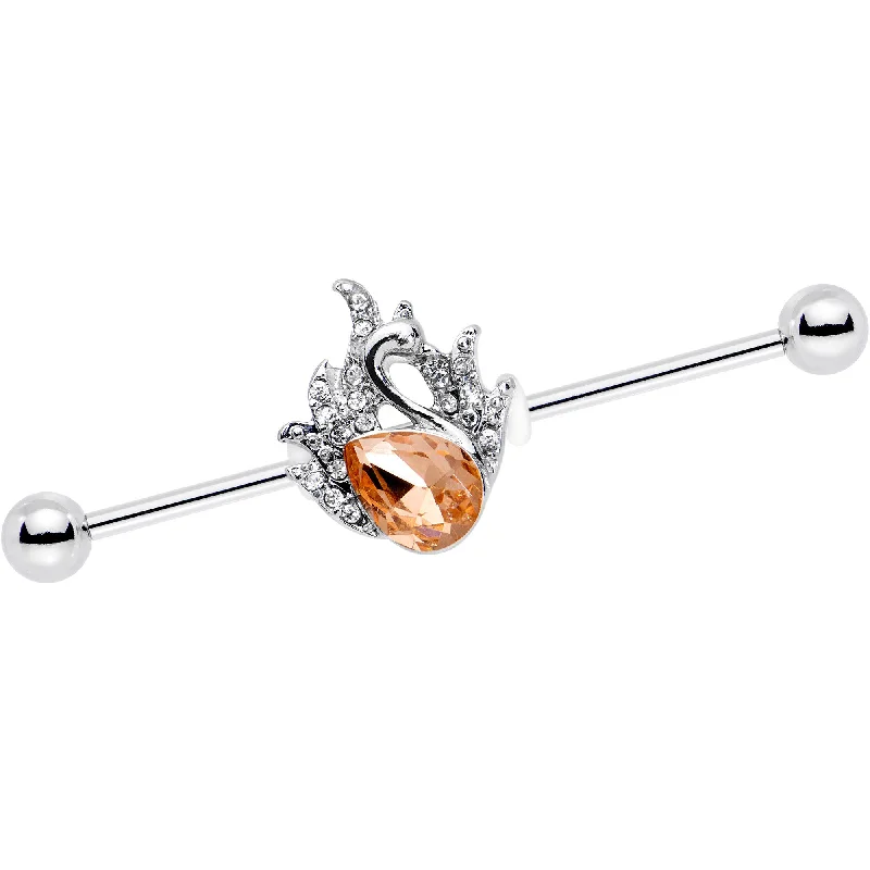 Women's Earrings – Elegant Designs for Every Personality--Orange Gem Queen Swan Pretty Feather Industrial Barbell 38mm