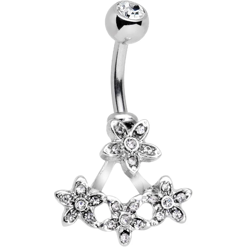 Belly Rings with Designer Accents for Bold Fashion -Clear Gem Field of Flowers Dangle Belly Ring