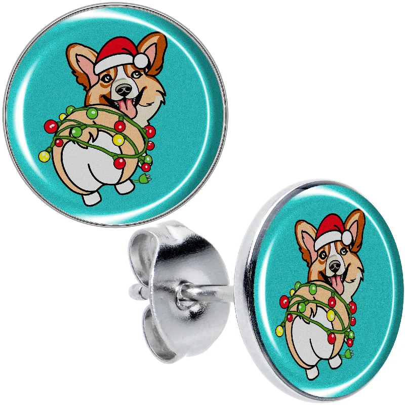 Women's Earrings – Elegant Designs for Every Personality--Christmas Holiday Lights Corgi Dog Stud Earrings