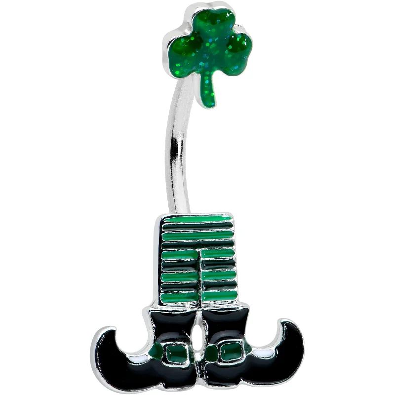 Designer Belly Rings for Exclusive Looks -Leprechaun Legs Shamrock St Patricks Double Mount Belly Ring