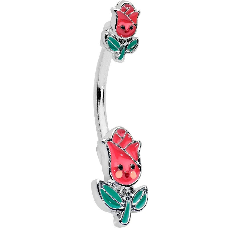Belly Rings with Designer Touch -Sweet Happy Rose Flower Double Mount Belly Ring