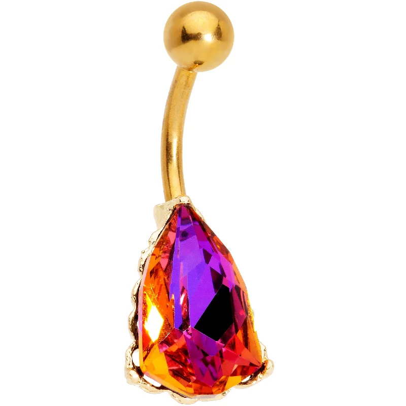 Belly Rings with Beautiful Designs for Trendy Looks -Purple Aurora Gem Gold Tone Capture the Sunset Belly Ring