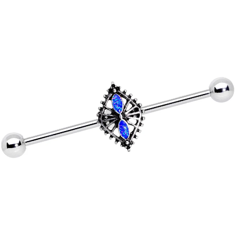 Women's Earrings – Elegant Designs for Every Personality--14 Gauge Glitter Blue Halloween Spider Queen Industrial Barbell 38mm