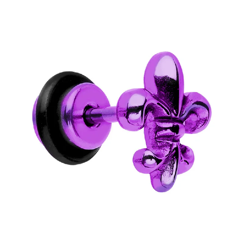 Women's Earrings – Elegant Designs for Every Personality--Purple Titanium Fleur De Lis Cheater Plug