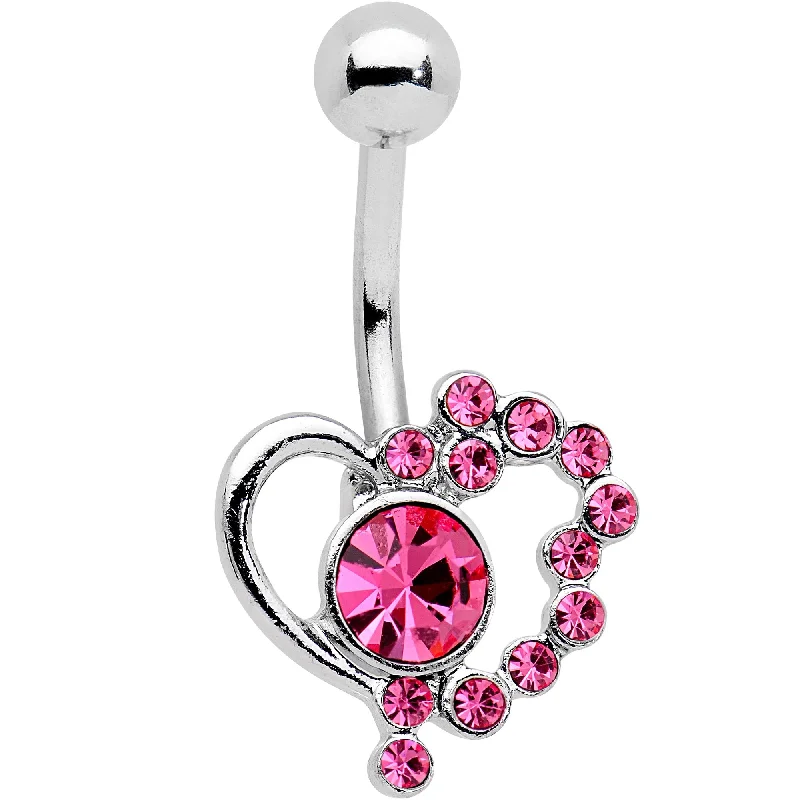 Belly Rings with Unique Shape Designs -Pink Gem Funky Valentines Day Heart Belly Ring