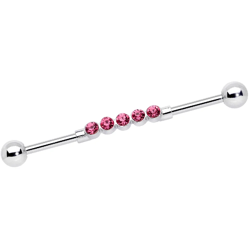 Women's Earrings – Elegant Designs for Every Personality--14 Gauge Pink CZ Gem Quintuplet Industrial Barbell 38mm