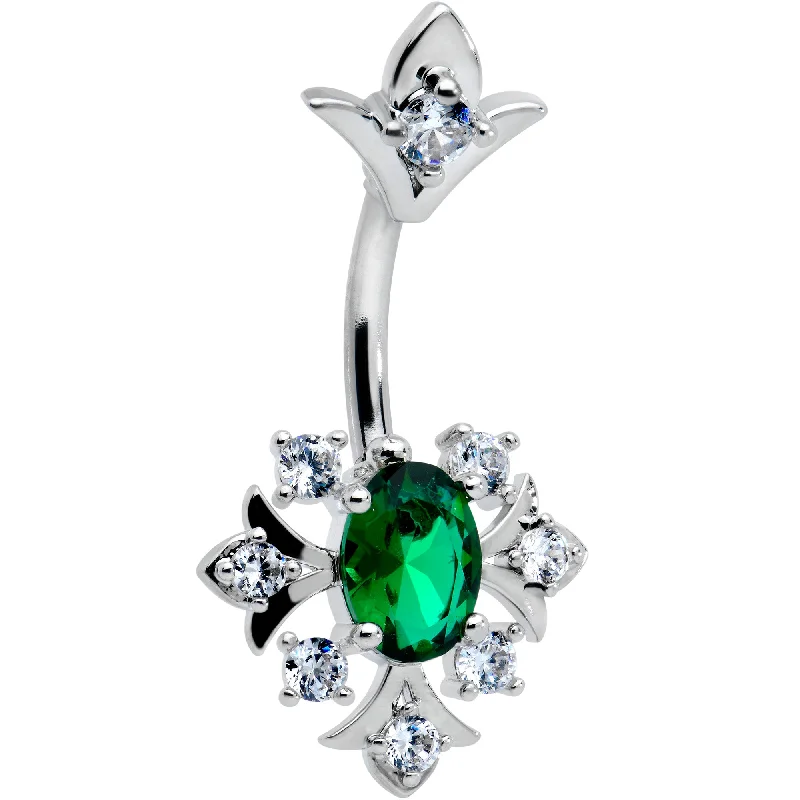 Beautiful Belly Rings for Every Occasion -Green Clear Gem Ornate Art Deco Double Mount Belly Ring
