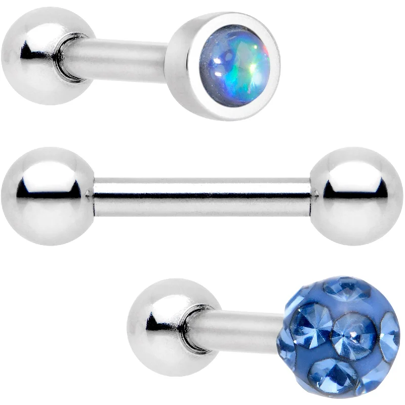 Women's Earrings – Elegant Designs for Every Personality--16 Gauge 1/4 Sky Blue Faux Opal Inlay Cartilage Tragus Earring 3 Pack Set
