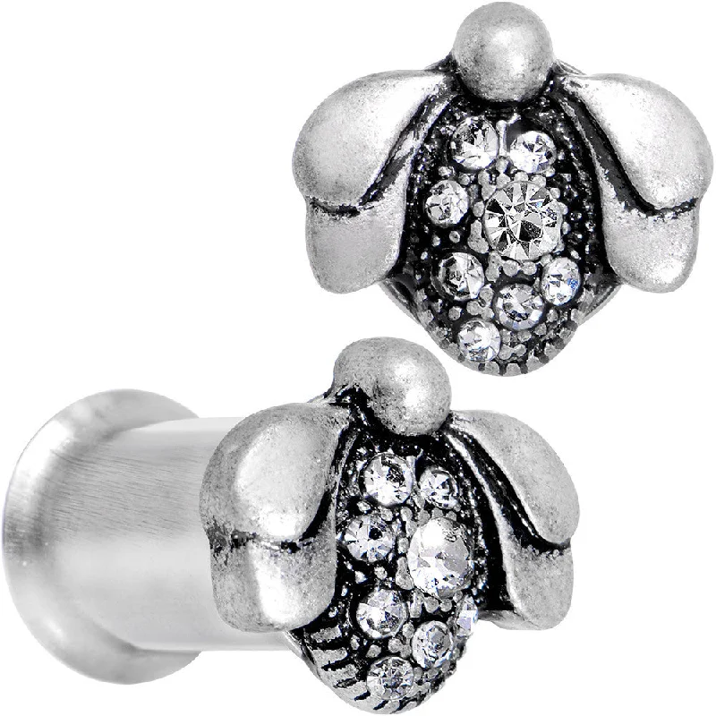Women's Earrings – Elegant Designs for Every Personality--2 Gauge Clear Gem Steel Allow Me Ladybug Double Flare Tunnel Plug Set