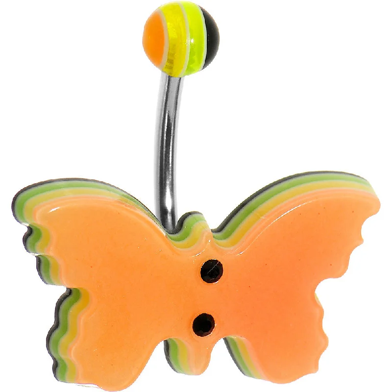Comfortable Belly Rings for Trendy Fashion -Orange Acrylic Multi Layered Floating Butterfly Belly Ring