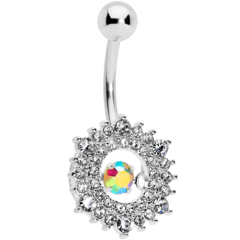 Customizable Belly Rings with Personal Touch -Clear Aurora Dangle Gem Sunburst Belly Ring