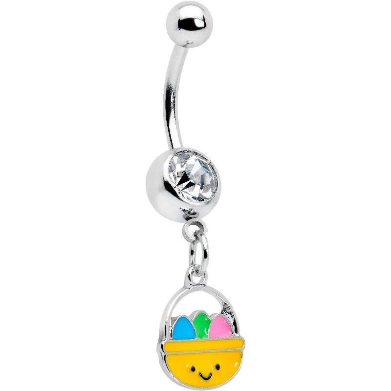 Stylish Belly Rings for Bold Statements -Clear Gem Celebration Easter Basket Dangle Belly Ring