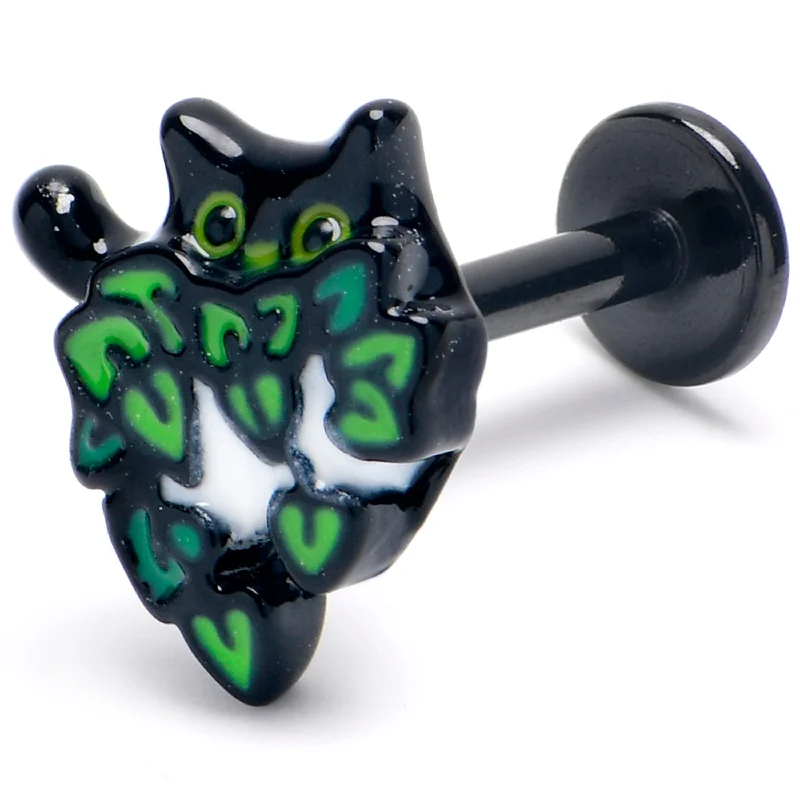 Lip Rings for Bold Fashion Statements16 Gauge 5/16 Black Pouncing Cat Labret Monroe Tragus