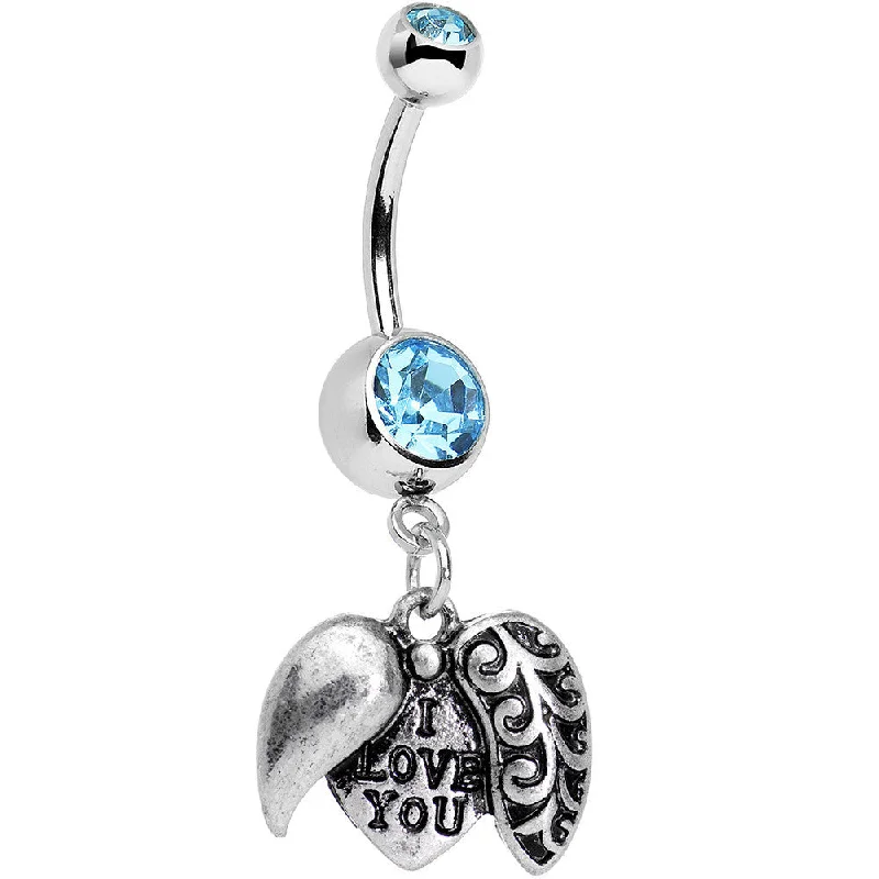Belly Rings for Unique Fashionistas -Aqua Blue Gem Paisley Love Locket Heart Dangle Belly Ring