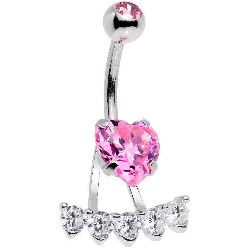Belly Rings with Elegant Detailing for Fashionistas -Pink CZ Gem Sweet Heart Sweep Dangle Belly Ring