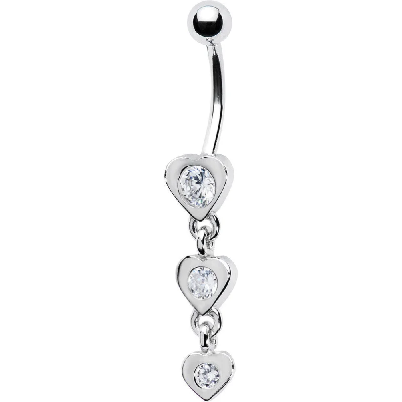 Beautiful Belly Rings for Every Occasion -16 Gauge Solid 14kt White Gold Zirconia Heart Drop Belly Ring