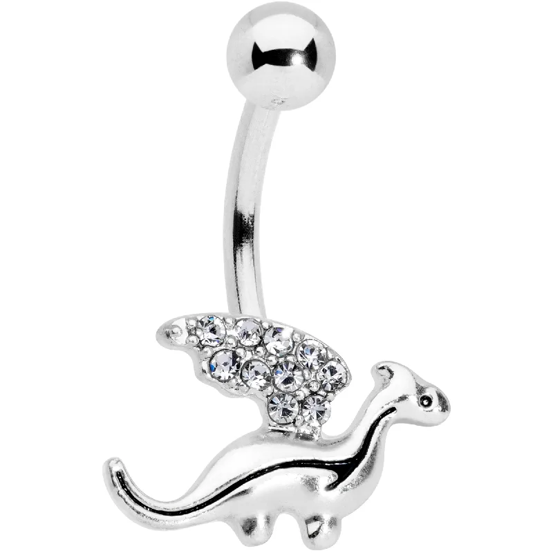 Designer Belly Rings for Exclusive Looks -Clear Gem Darling Dragon Belly Ring