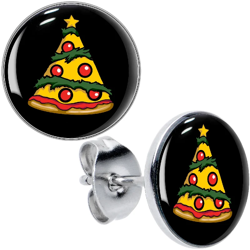 Women's Earrings – Elegant Designs for Every Personality--Christmas Holiday Pizza Tree Stud Earrings