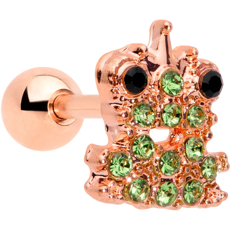 Women's Earrings – Elegant Designs for Every Personality--16 Gauge 1/4 Green Gem Rose Gold Tone Royal Frog Cartilage Tragus