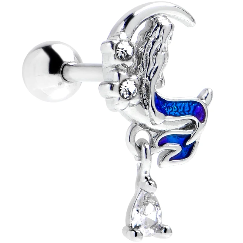 Women's Earrings – Elegant Designs for Every Personality--16 Gauge 1/4 Clear Gem Floral Mermaid Moon Dangle Cartilage Earring
