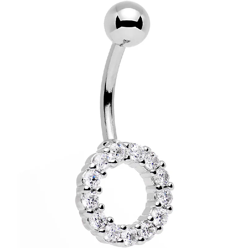 Beautiful Belly Rings with Dazzling Shine -Clear Gem Stainless Steel Hollow Circle Belly Ring