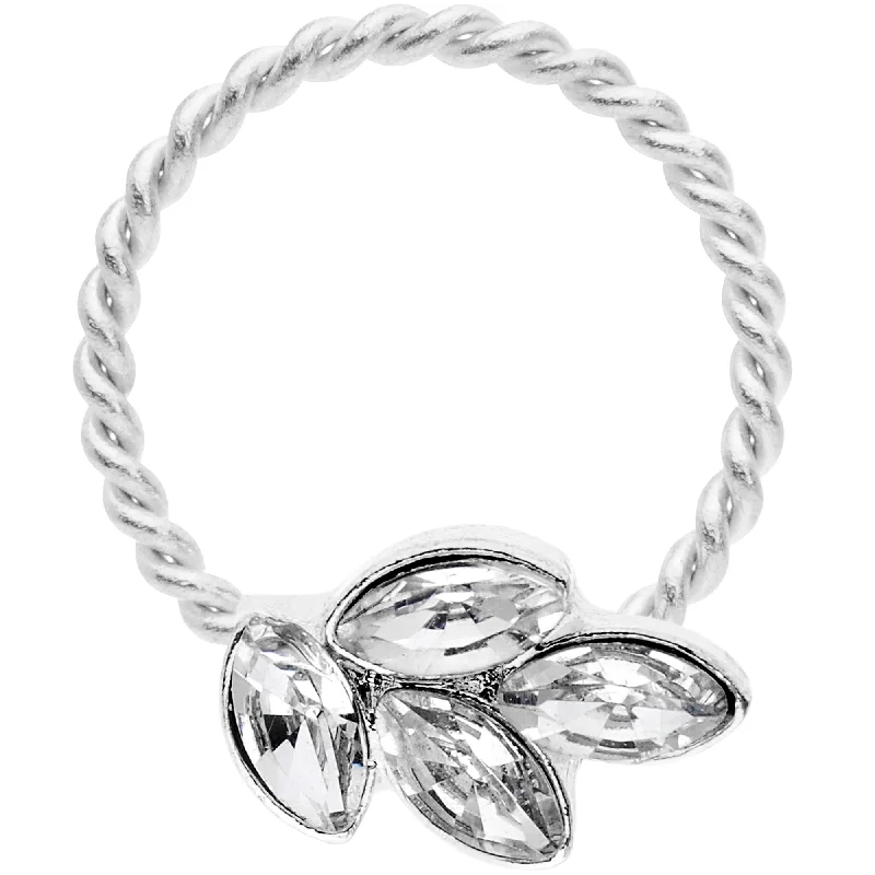 Women's Earrings – Elegant Designs for Every Personality--16 Gauge 3/8 Clear Gem Leaves Twisted BCR Captive Ring