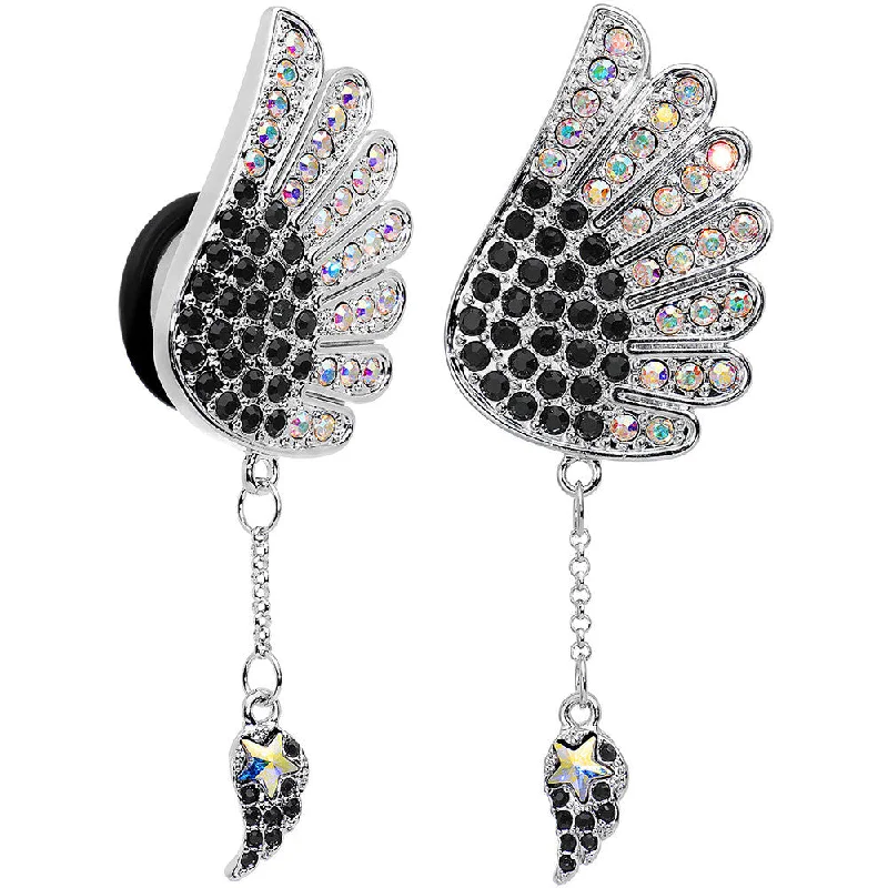 Women's Earrings – Elegant Designs for Every Personality--5/8 Aurora Black Gem Arial Angel Wings Dangle Plug Set