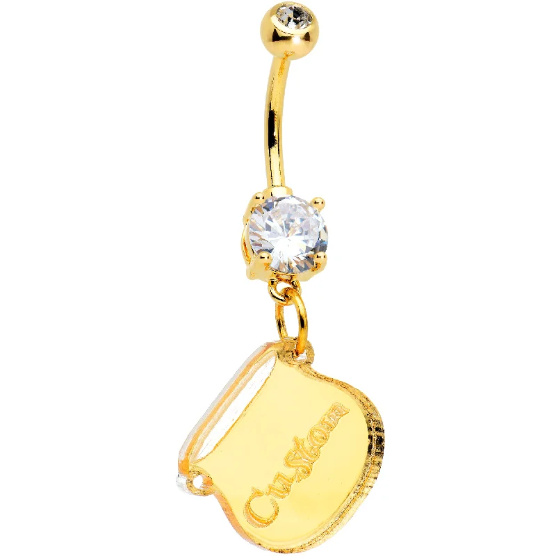 Belly Rings with Exotic Patterns for Unique Style -Custom Clear Gem Gold Tone Pot of Gold St Patricks Dangle Belly Ring