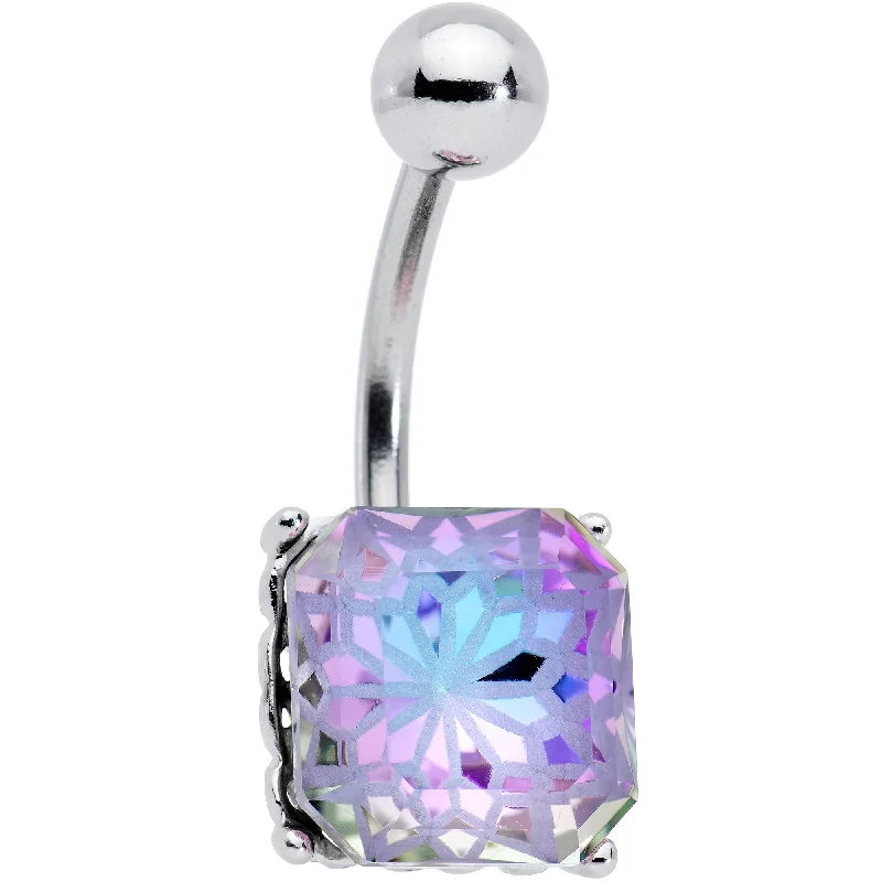 Comfortable Belly Rings with Elegant Detailing -Aurora Gem Square Stylish Elegance Mandala Flower Belly Ring