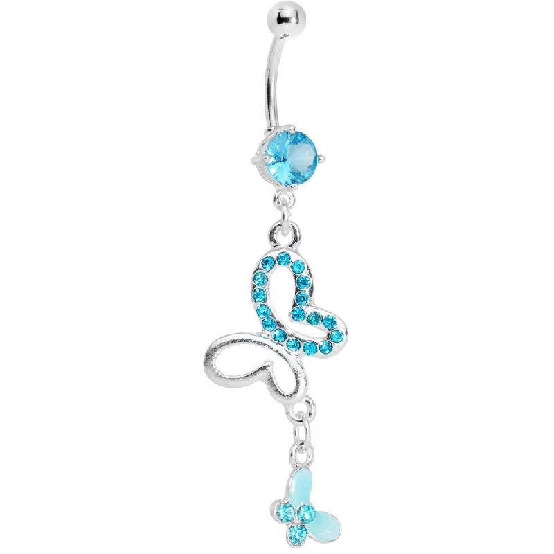 Stylish Belly Rings for Creative Fashion -Aqua Gem Butterfly Duo Belly Ring