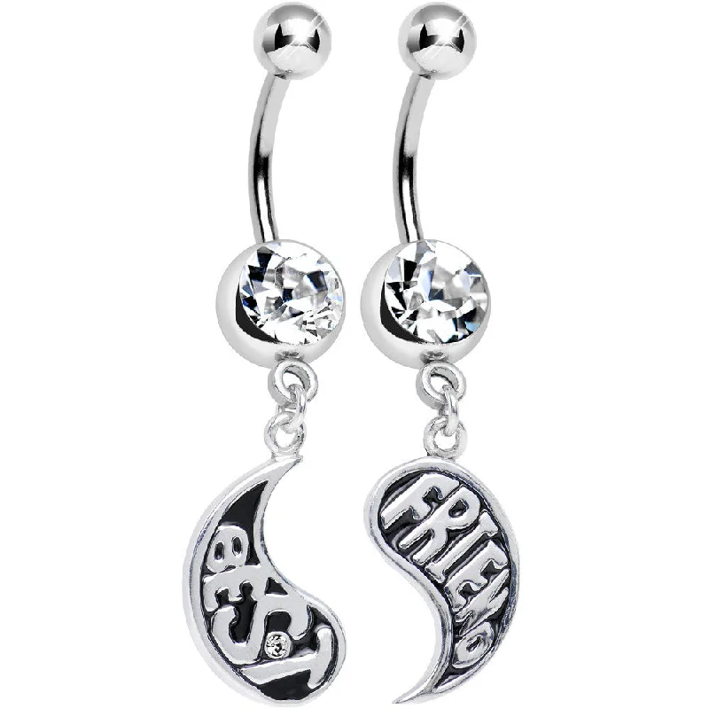 Stunning Belly Rings for Bold Fashion Choices -Clear Gem Rainy Day Best Friend Raindrop Dangle Belly Ring Set