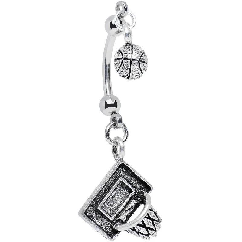 Elegant Belly Rings with Glittering Gems -Handcrafted Shooting Hoops Basketball Double Mount Belly Ring